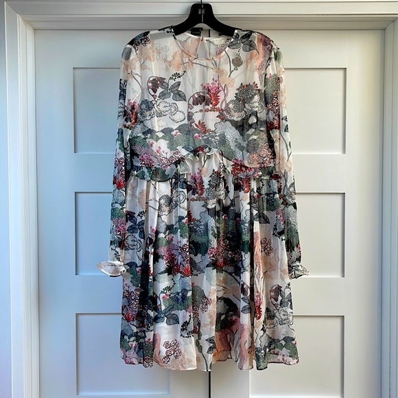Ted Baker Willow long sleeve ruffle dress floral/ivory. Size 3. NWT - Picture 1 of 8